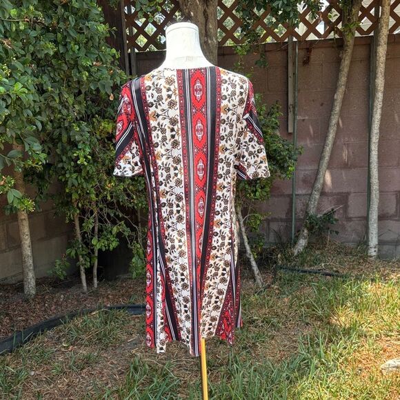 NWOT Show Me Your MuMu Red White Gold Black Patterned Dress Lace up Tassels - Picture 6 of 7